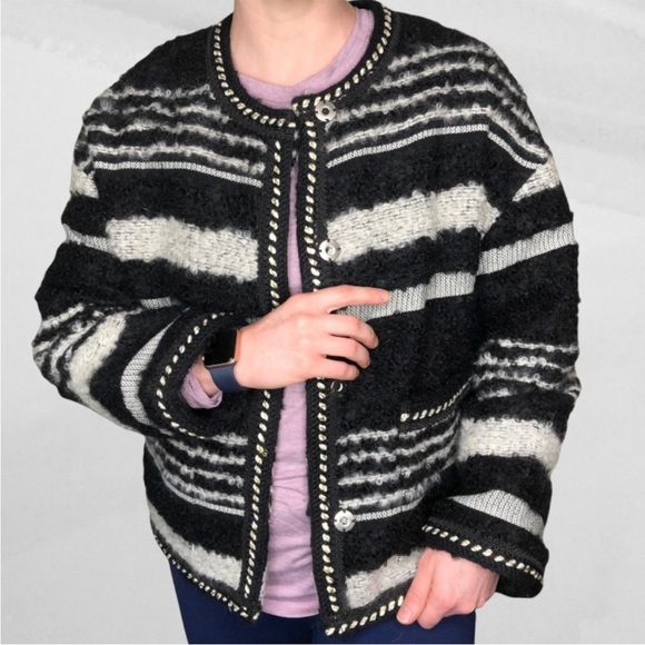 Mohair Wool Blend Cardigan Jacket Lightweight Luxury Chanel-like Shacket Medium - Picture 3 of 11